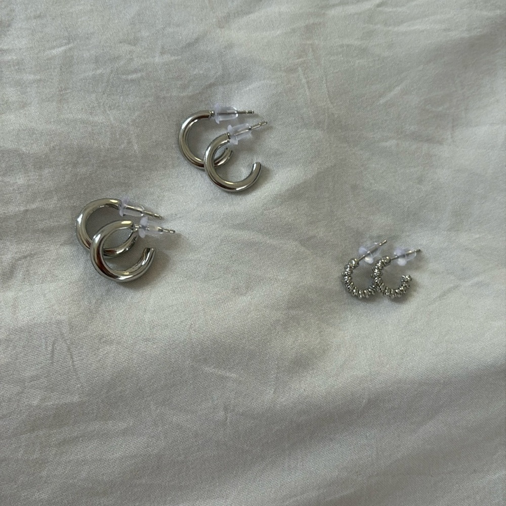 Silver Hoop and Twisted Earrings Set